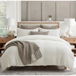 King Size White Waffle Duvet Cover with Shams Levtex Homes